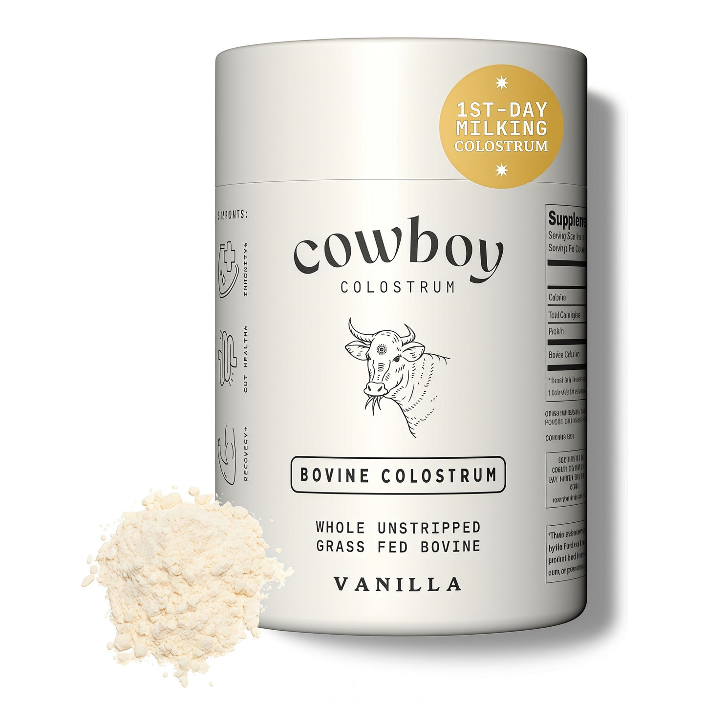 Cowboy Colostrum Powder Supplement for Gut Health Vanilla 40 Servings